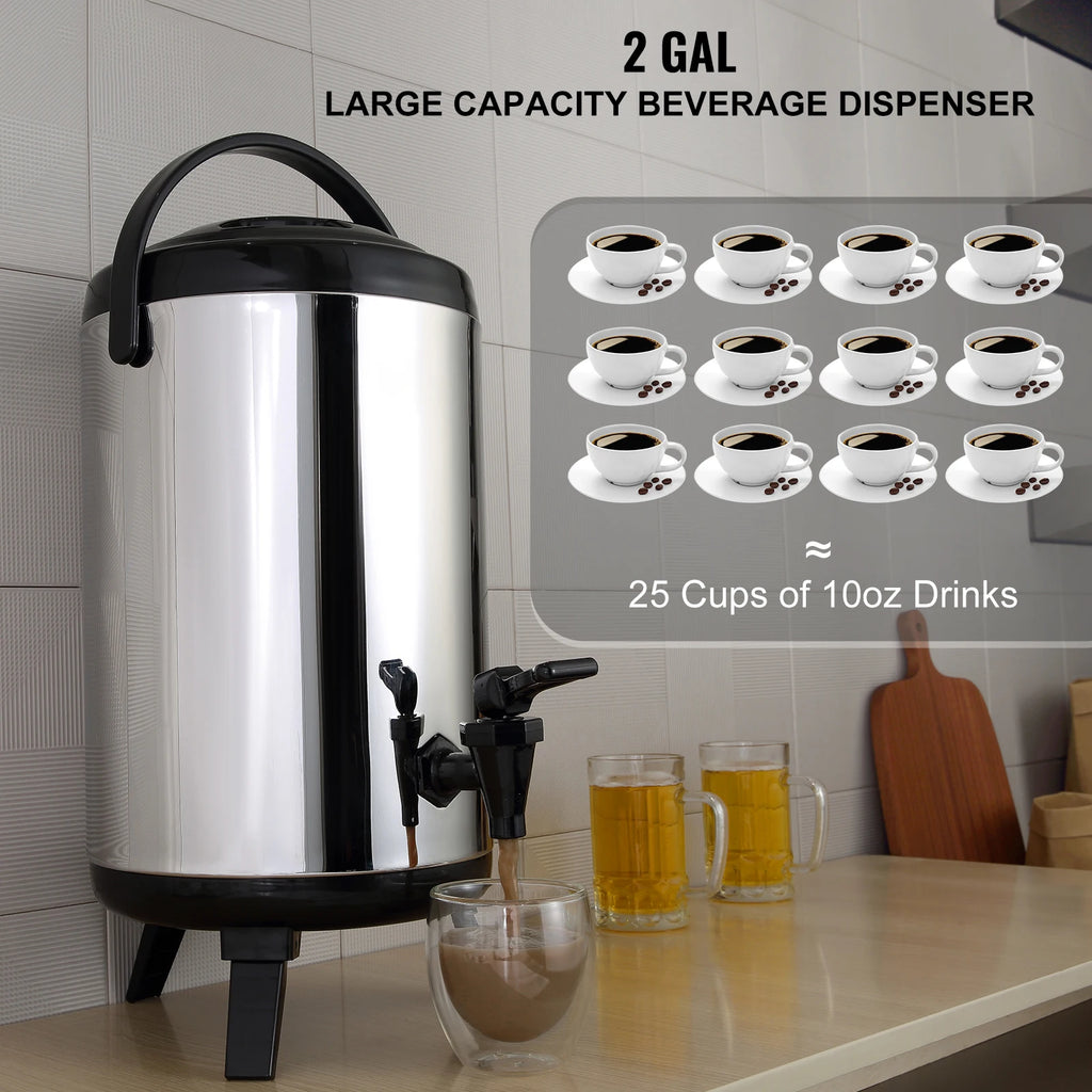 Beverage Dispenser, 2 Gal Stainless Steel Insulated Hot&Cold