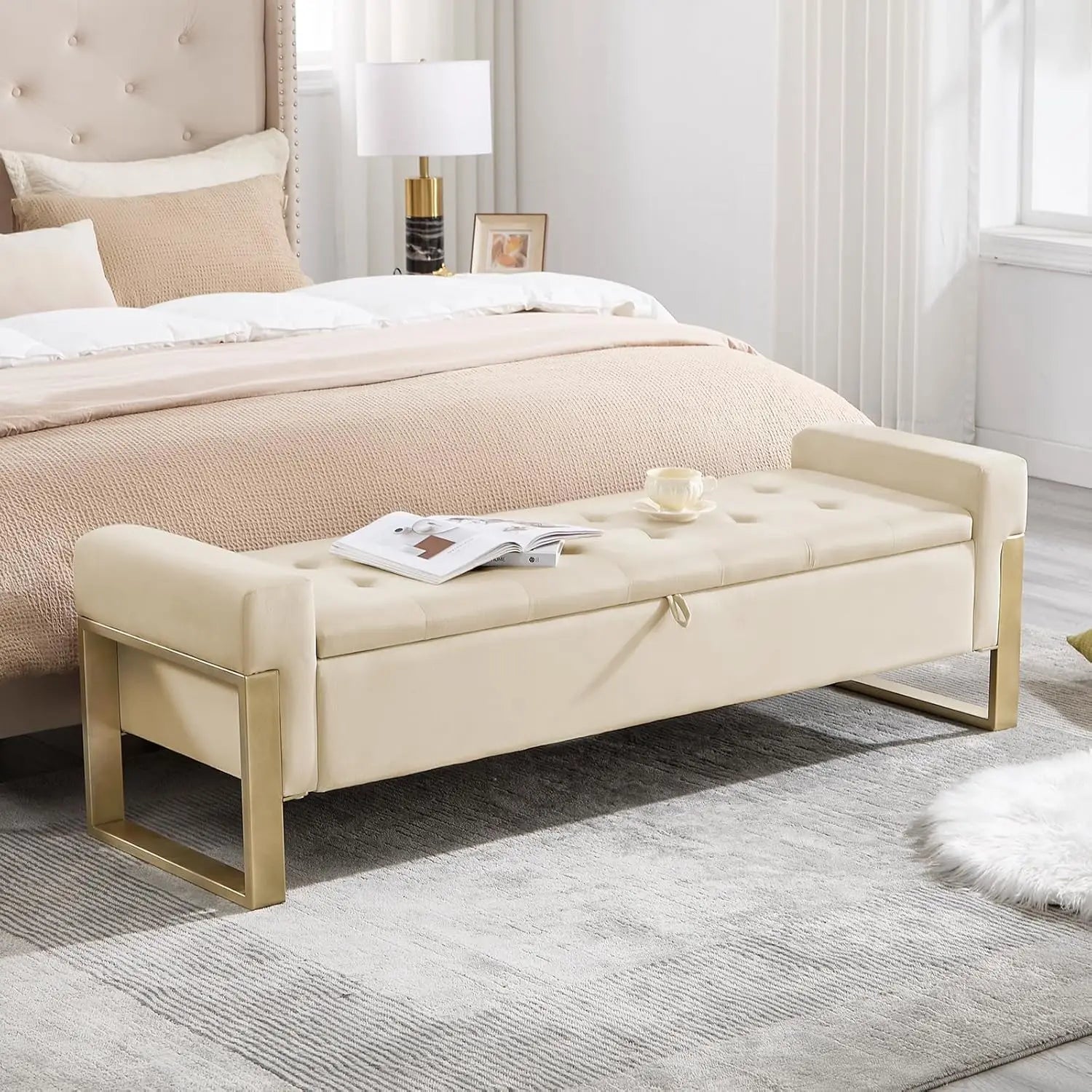 Ottoman Storage Bench, 67'' Upholstered Velvet
