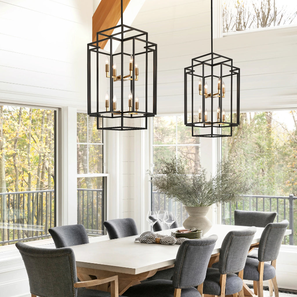 8-Lights Lantern Tiered Pendant Light Fixtures 31.5" Farmhouse Hanging Chandelier for Dining Room Living Room Island Kitchen