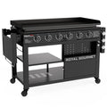 Gas Griddle Grill w/ Folding Tables, 6-Burner Double Bottom Shelves