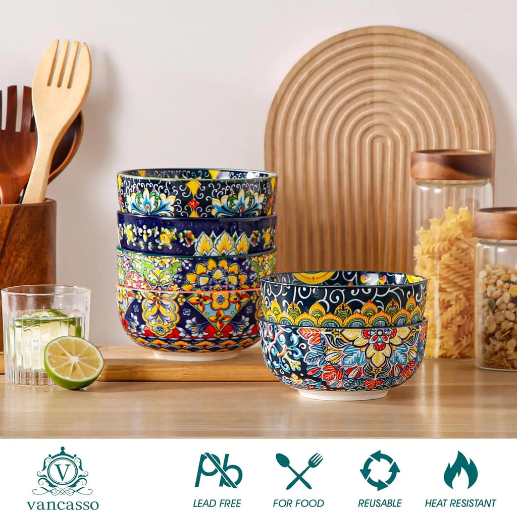Bowls, Set of 6 Bohemian Colorful Ceramic