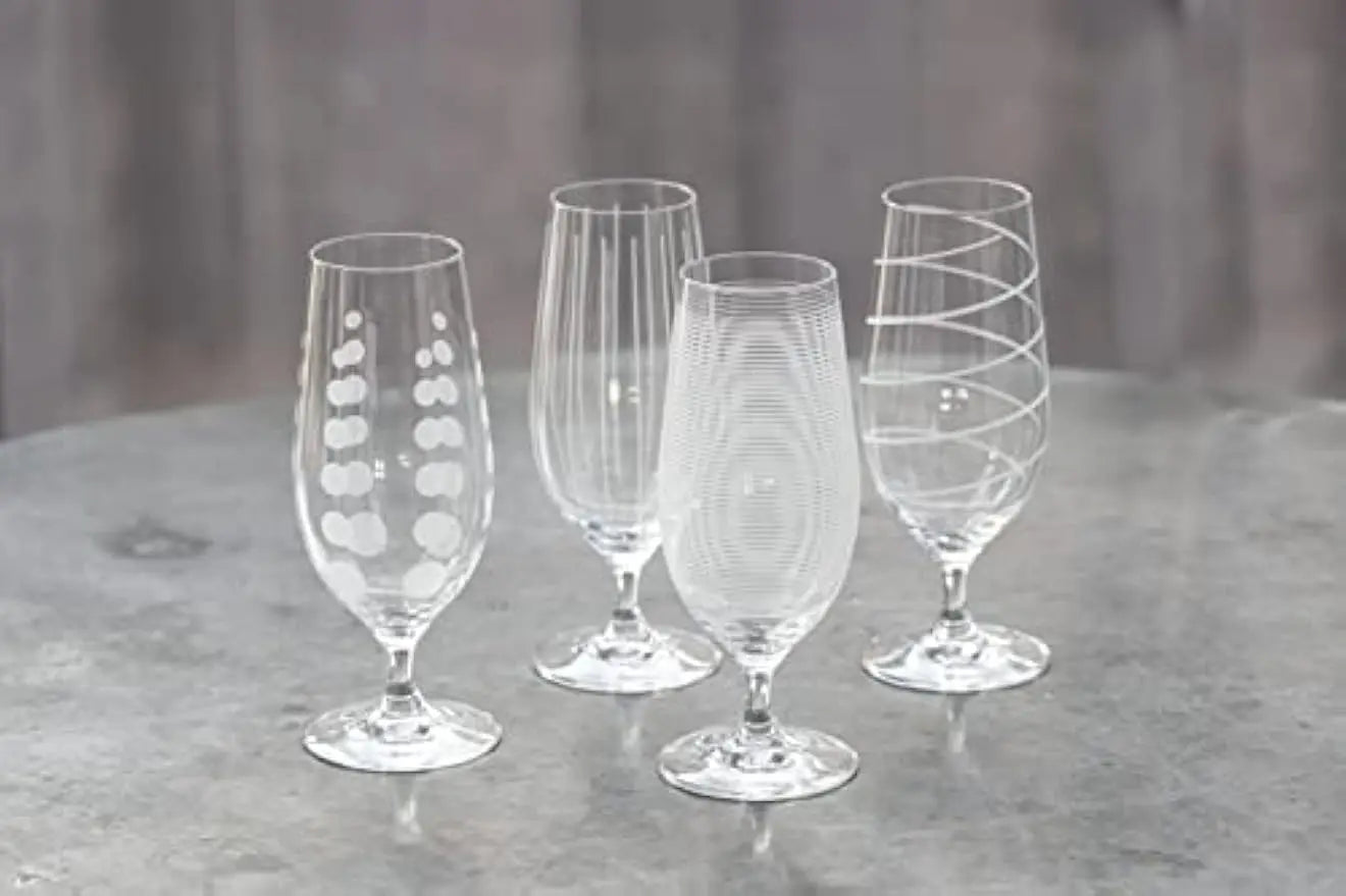 Glasses, Beer Set of 4 Elegant Etched Silver Crystal Design
