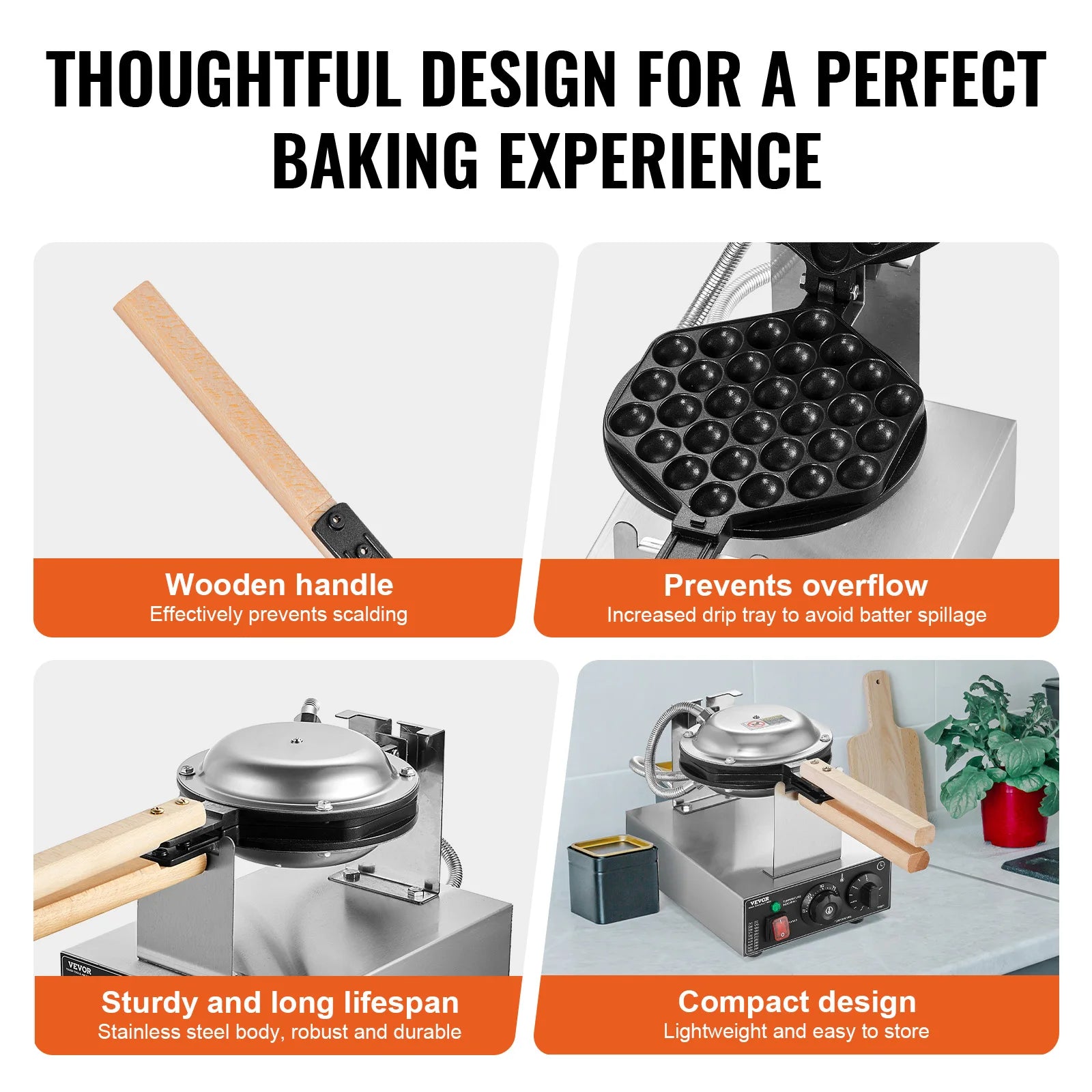 Waffle Maker Egg Bubble 1400W Non-Stick