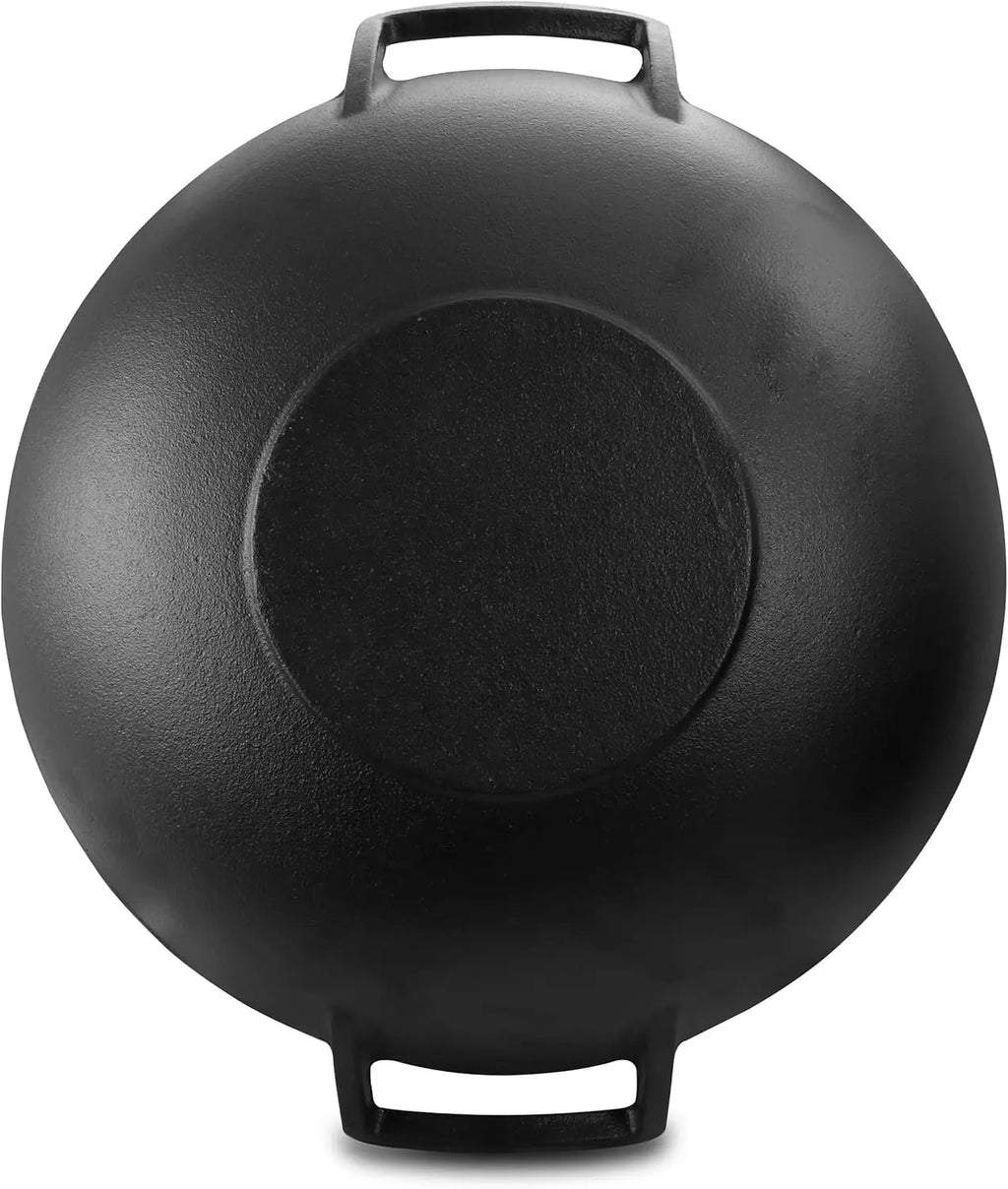Wok w/ Lid 14 In Pre-Seasoned Cast Iron