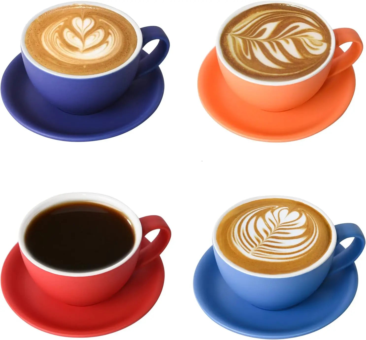 Latte Cup and Saucer, Ceramic 10 oz for Set of 4