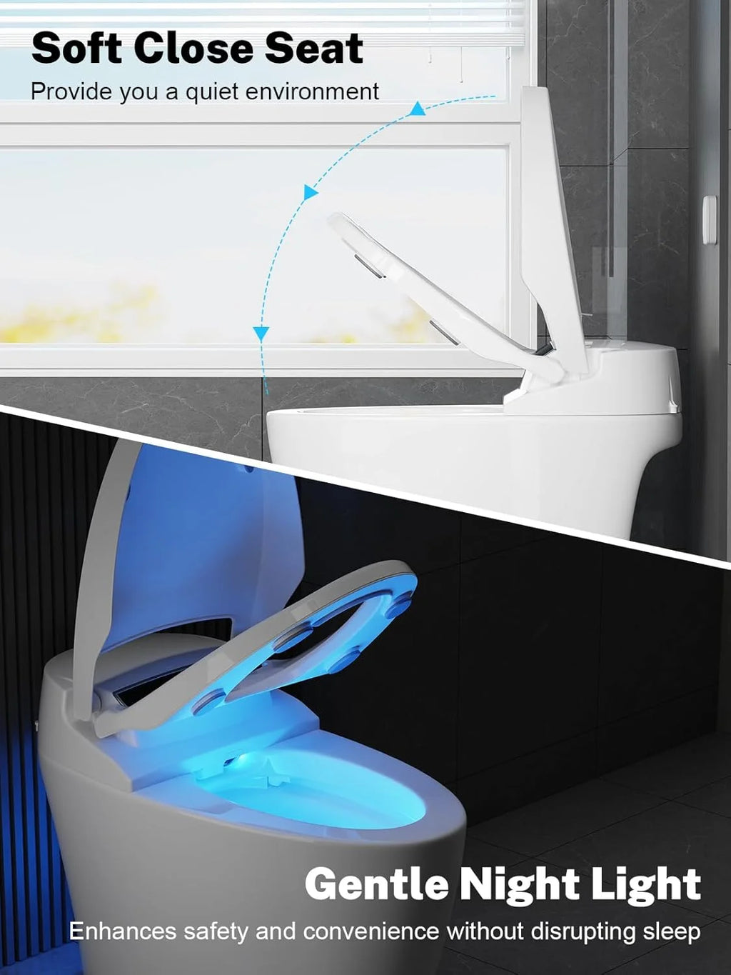 Tankless Toilet, Smart Heated Seat Night Light Auto Flush