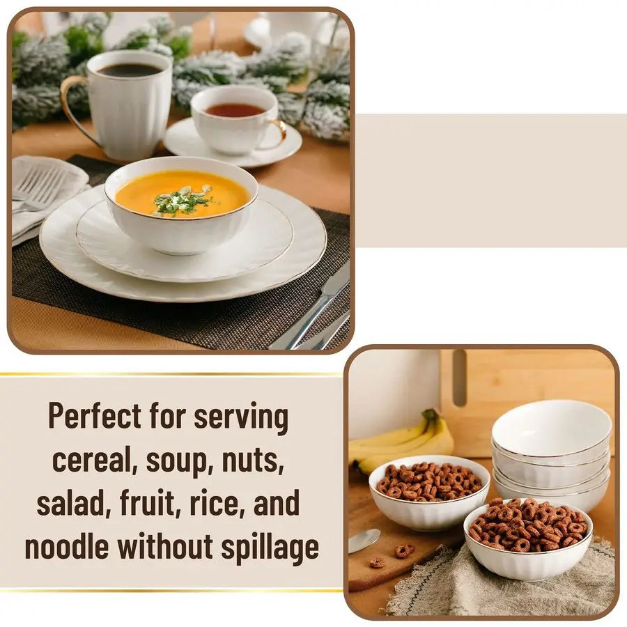Bowls w/ Gold Trim, Set of 6, White Porcelain