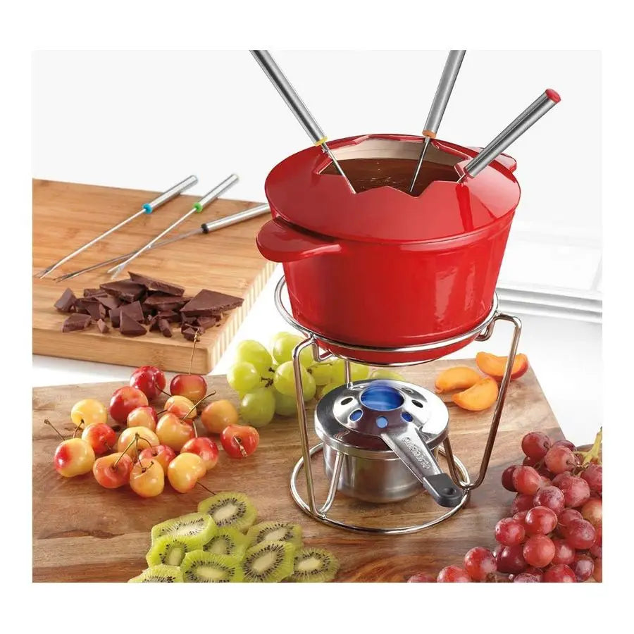 Fondue Set, 13-Piece Cast Iron Red