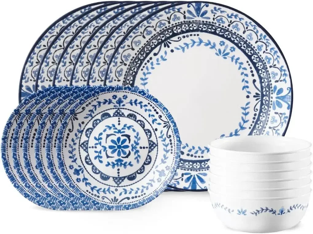 Vitrelle 18-Piece Service for 6 Dinnerware Set, Triple Layer Glass and Chip Resistant, Lightweight Round Plates and Bowls
