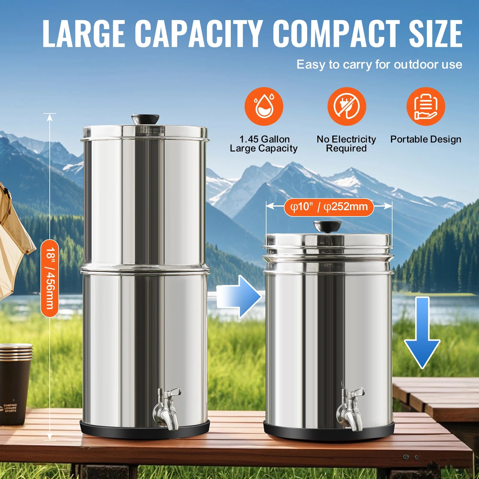 Water Filter System, Stainless Steel, 2 Carbon Filters