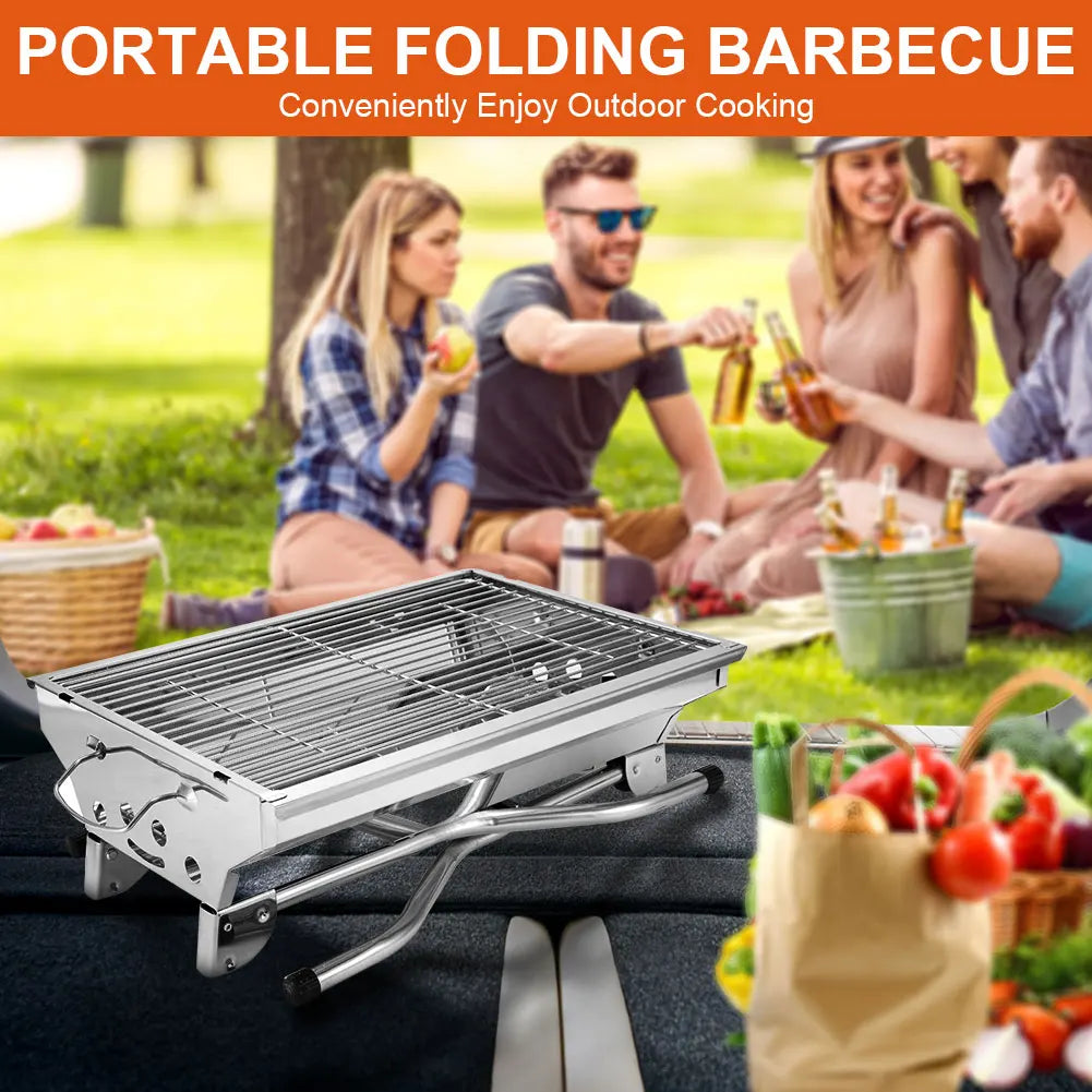 Charcoal Grill, Stainless Steel Foldable Charcoal BBQ