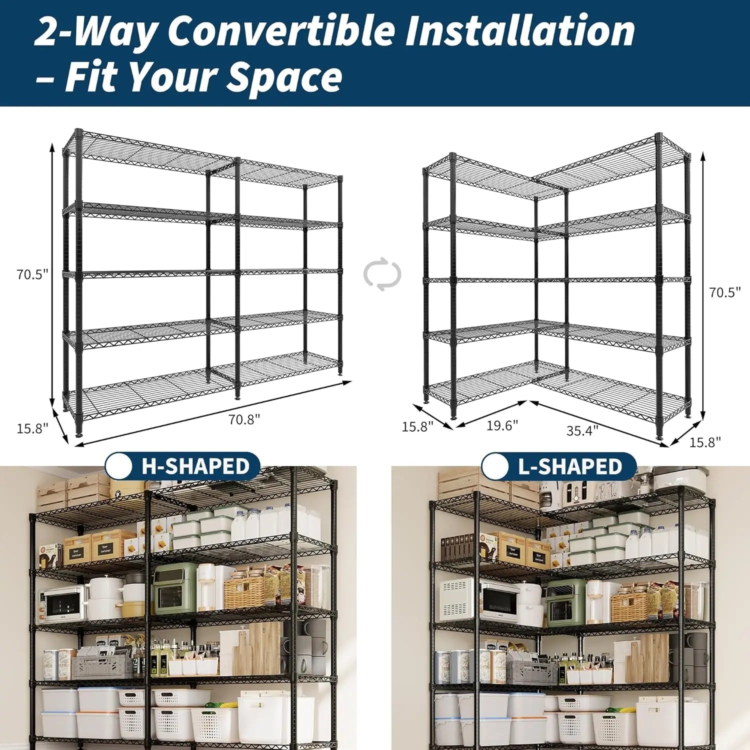 5-Tier Storage Shelves Metal Shelving Unit 15.8" x 70.8" x 70.5" 1325 LBS Heavy Duty Storage Rack for Home, Pantry & Warehouse