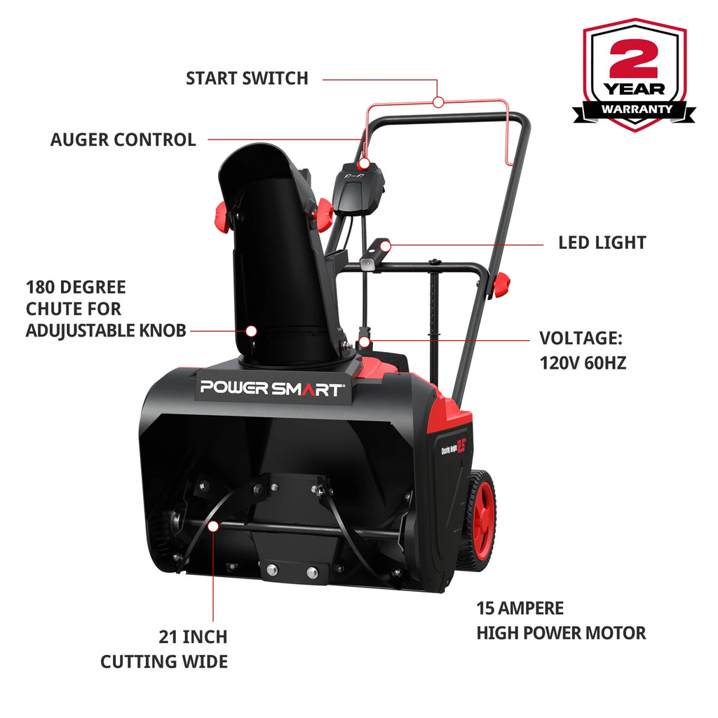 Snow Thrower, 21" Electric LED Lightweight