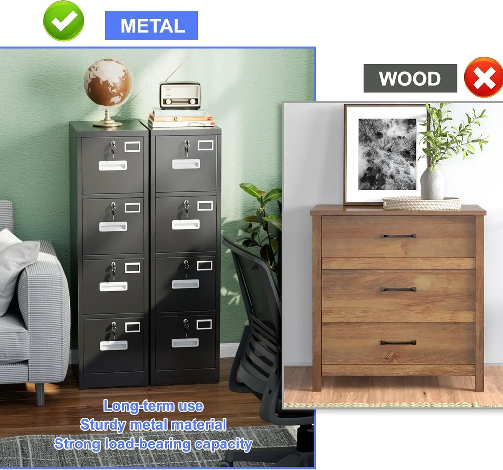 Metal Vertical File Storage Cabinet with 4 Drawer and 4 Lock, with Name Card Holder for A4 Letter/Legal size