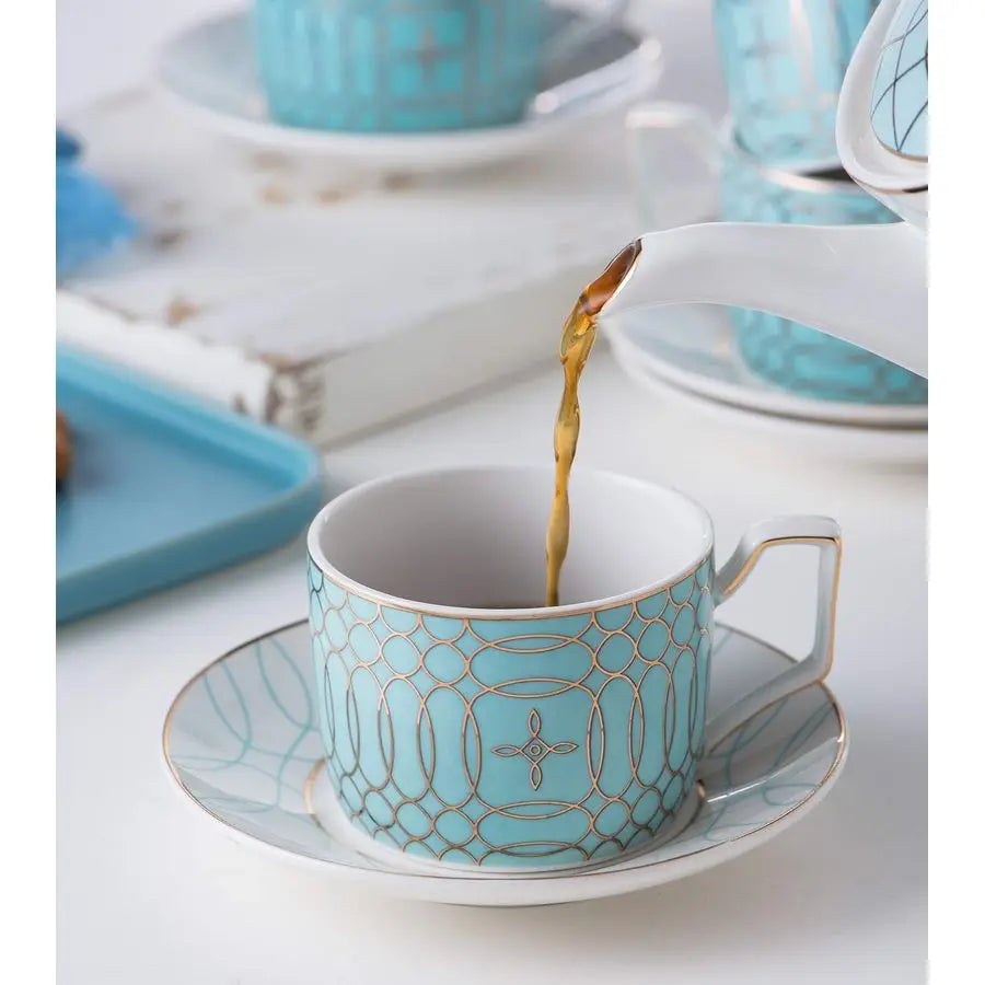 Cups & Saucers, Porcelain Set of 4 Mint Green Gift