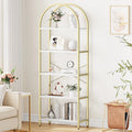 5-Tier Arched Bookshelf, 180cm Tall Industrial Open Bookcase, Freestanding Display Rack Metal Wooden Storage Shelving Units