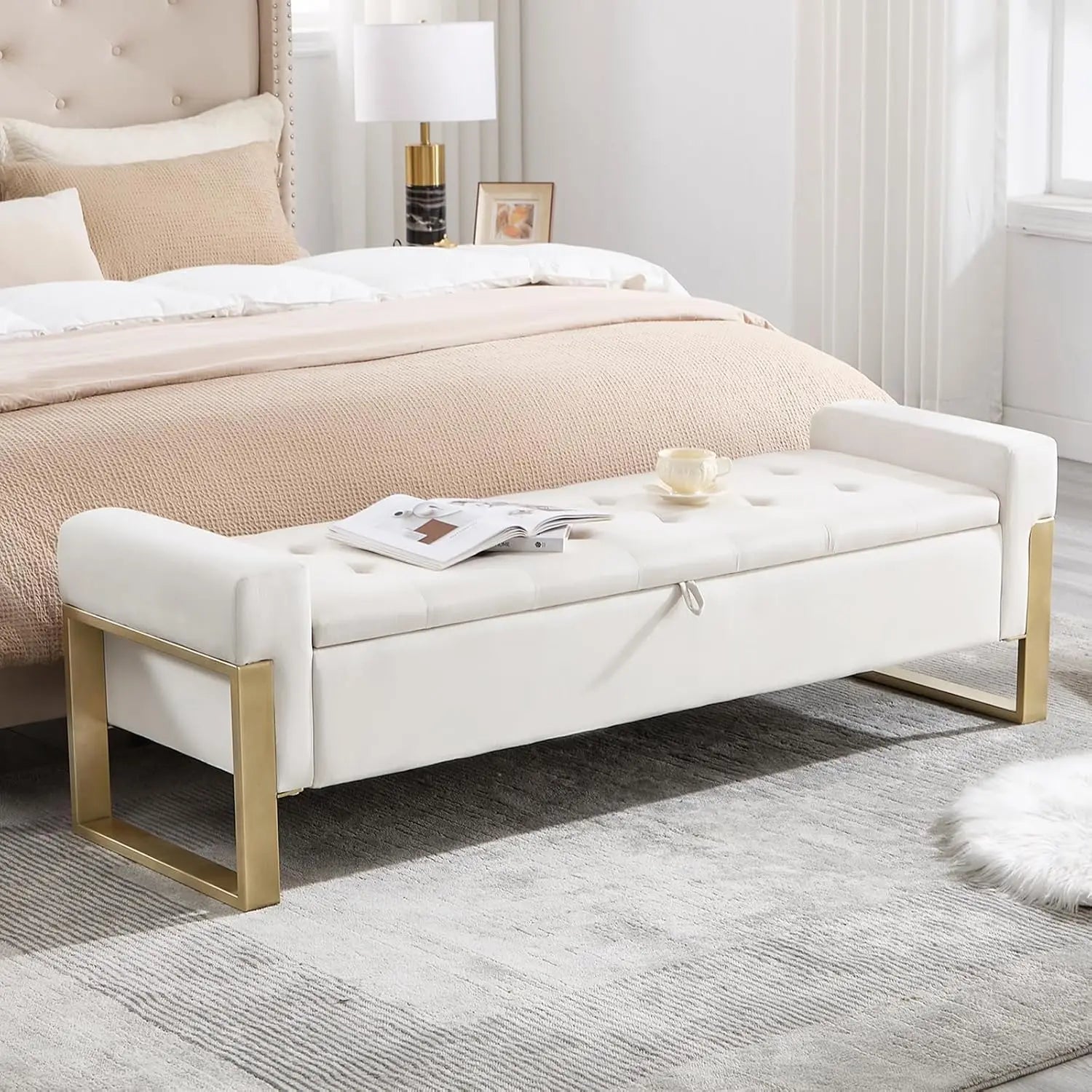 Ottoman Storage Bench, 67'' Upholstered Velvet