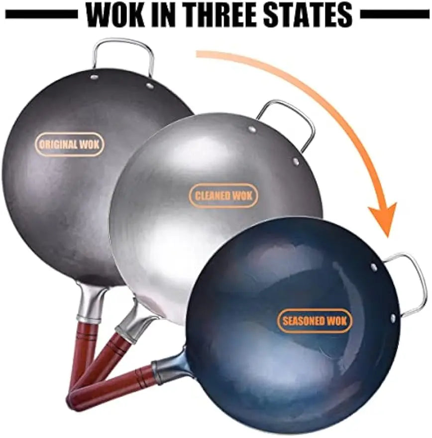 Wok Set w/ 8 Accessories, 13.4" Round Bottom Steel