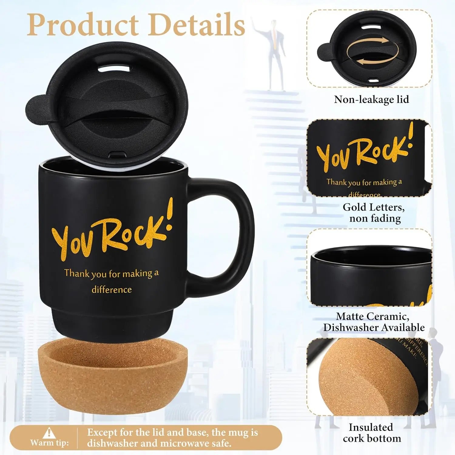 Mugs w/ Lids, 10-Pack Inspirational for Coworkers, Teachers, Staff Gifts