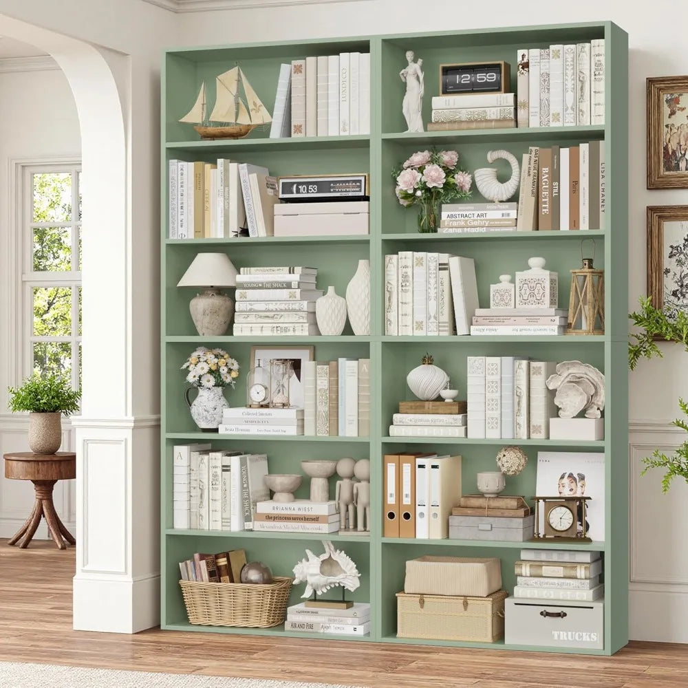 FOTOSOK 70.8 Tall Bookcase Shelf, 6 Tier Wide Bookshelf with Storage, Billy Bookcase Set of 2, Large Bookshelf for Living Room,