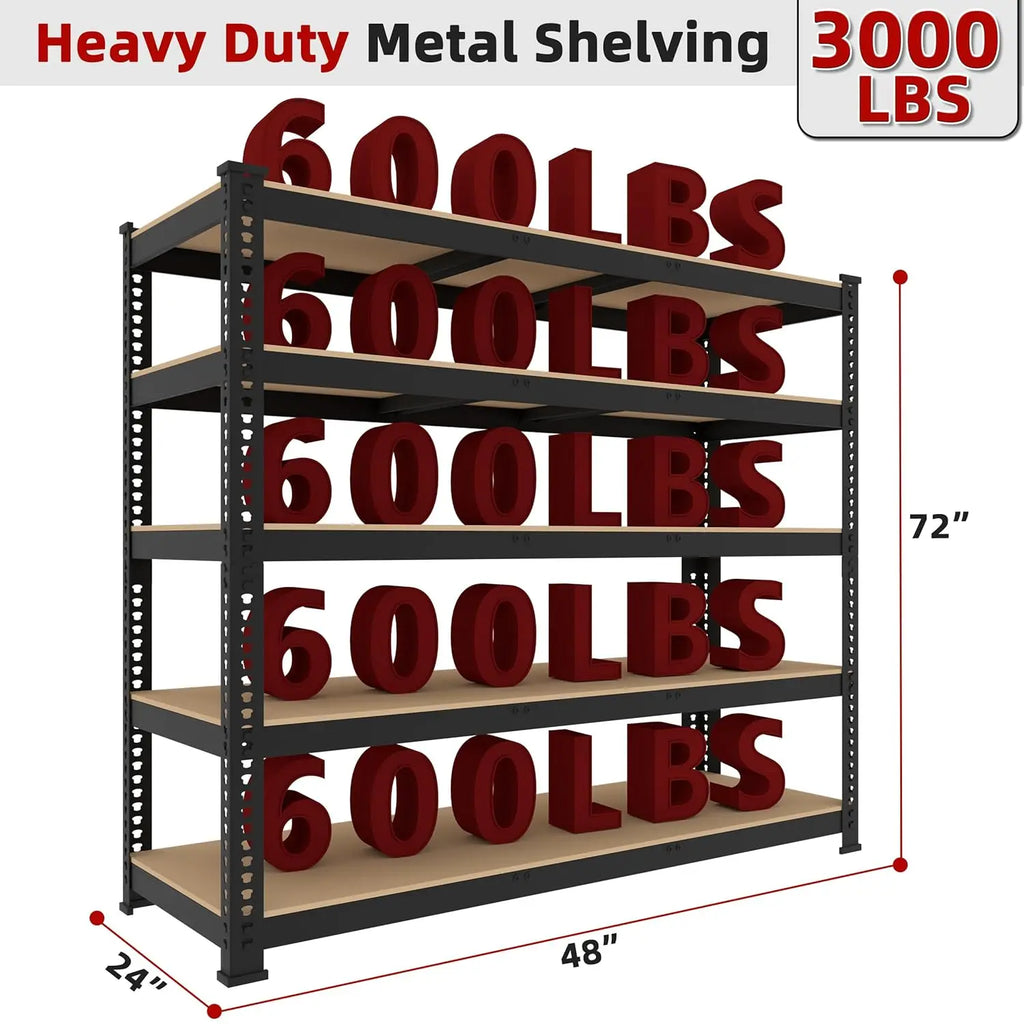 48" W Metal Garage Shelving 5-Tier Adjustable Heavy Duty Storage Unit for Warehouse Pantry Closet Kitchen, Customized