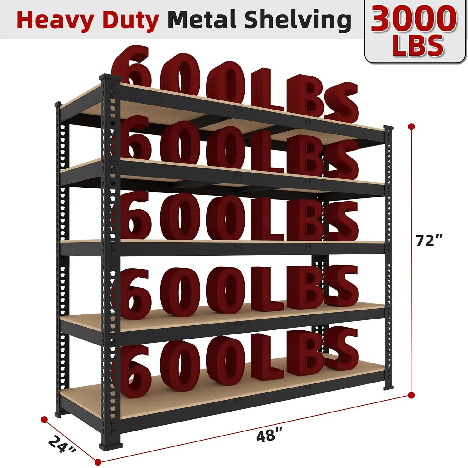 48" W Metal Garage Shelving 5-Tier Adjustable Heavy Duty Storage Unit for Warehouse Pantry Closet Kitchen, Customized