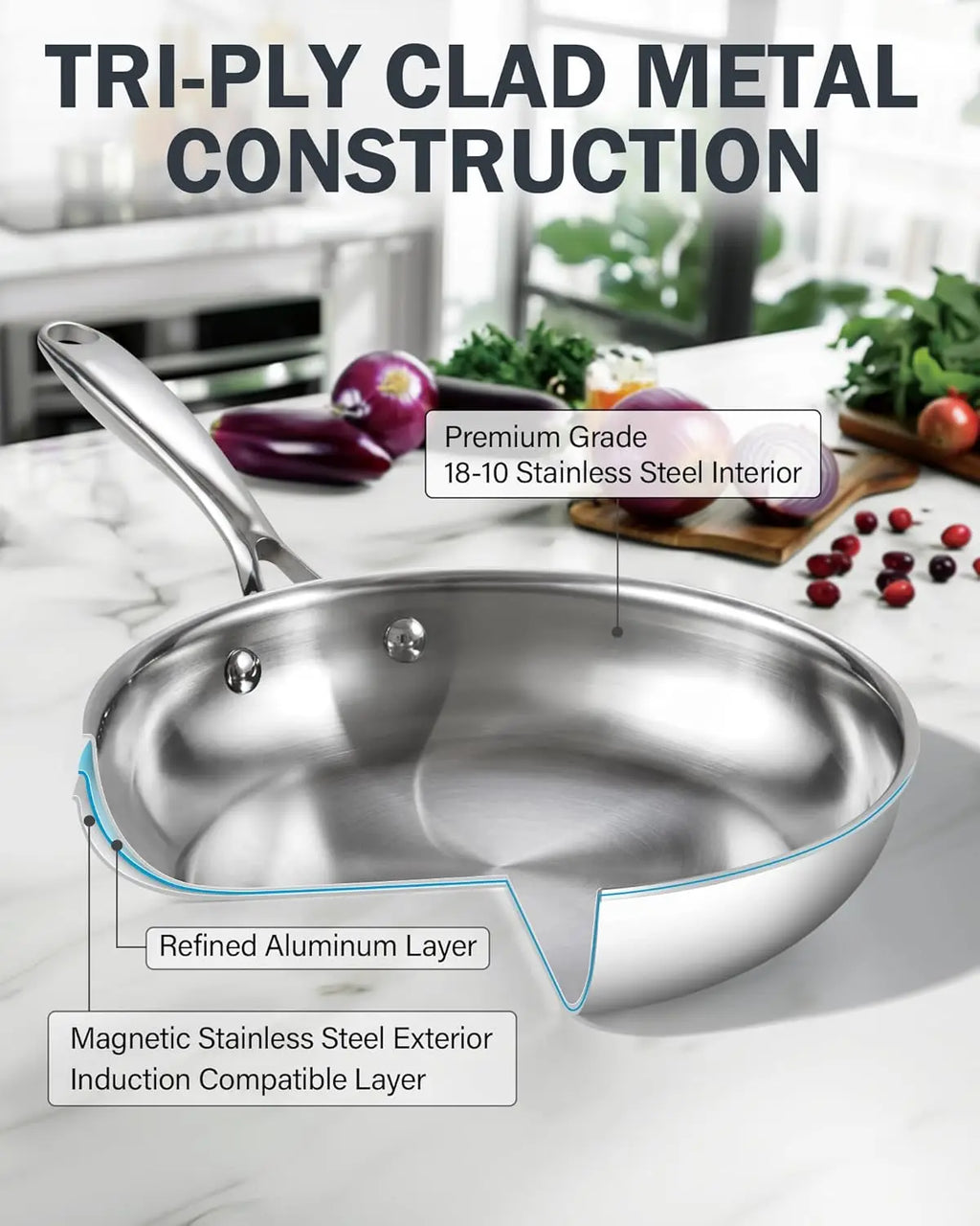Frying Pan w/ Glass Lid, 8-In Stainless Steel
