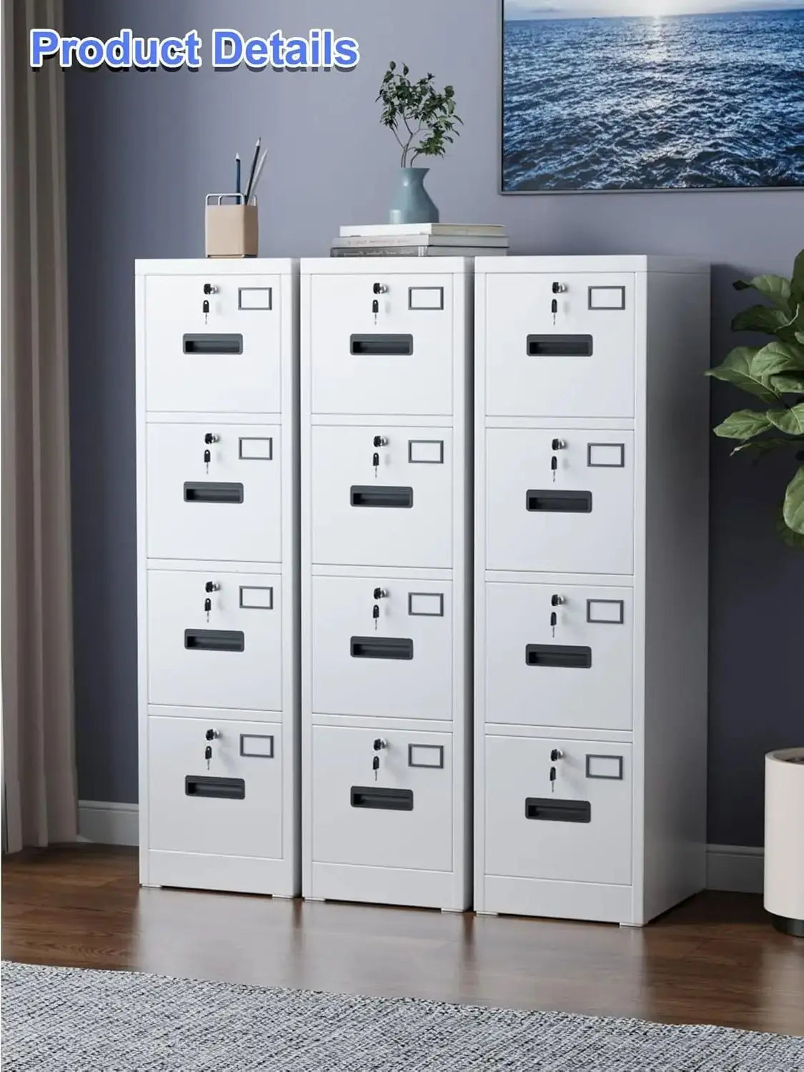 Metal Vertical File Storage Cabinet with 4 Drawer and 4 Lock, with Name Card Holder for A4 Letter/Legal size
