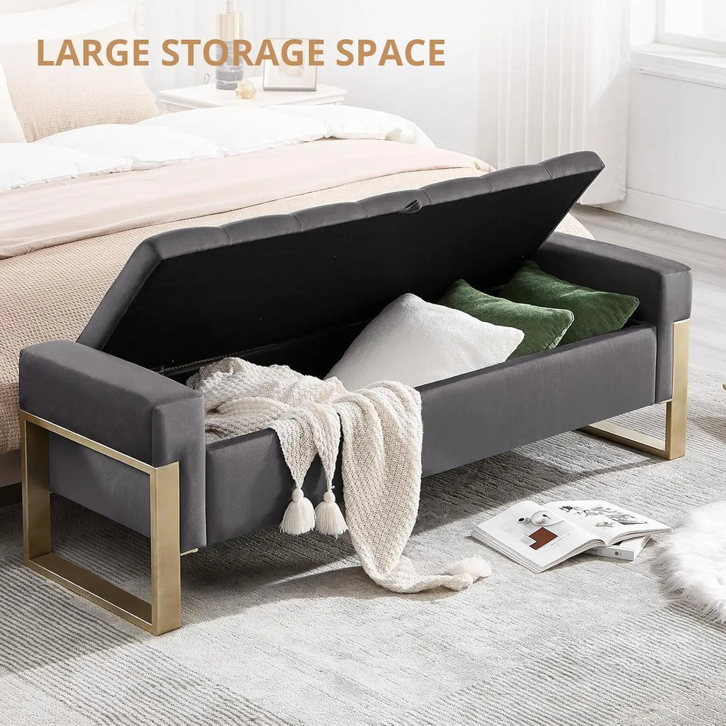 Ottoman Storage Bench, 67'' Upholstered Velvet