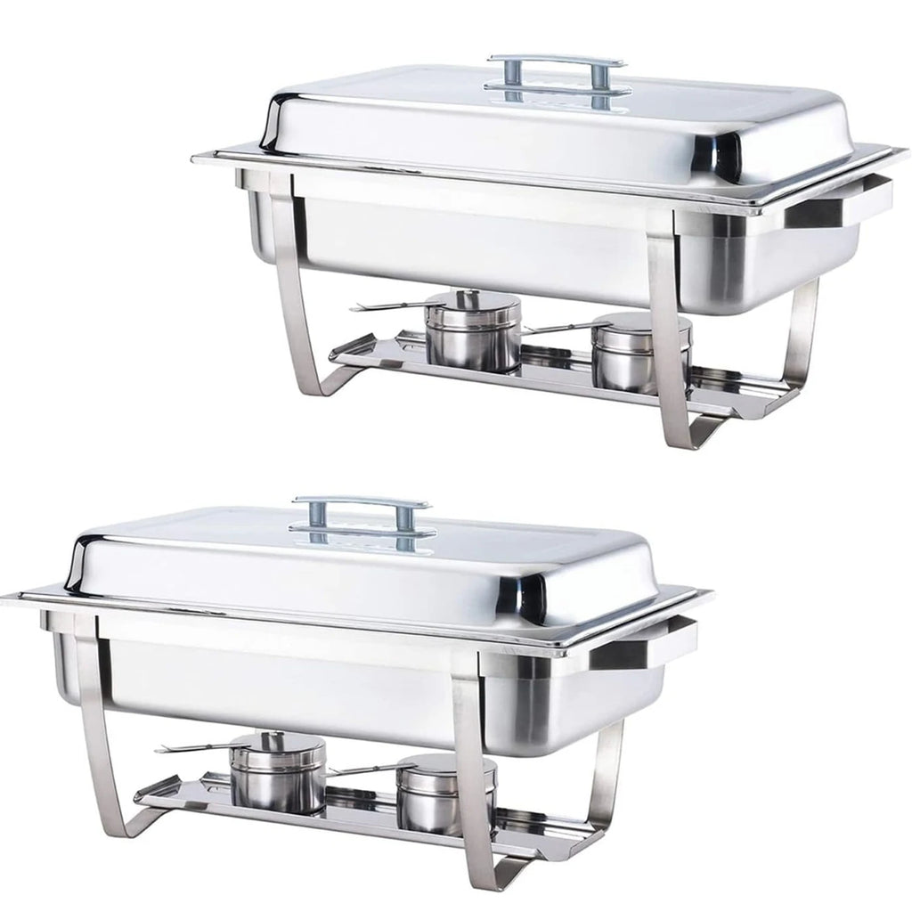 Warmounts 8QT 2/4/6/8 Pack Grid Pans Rectangle Chafing Dish Food-Grade Stainless Steel Catering Buffet Food Meal Plates