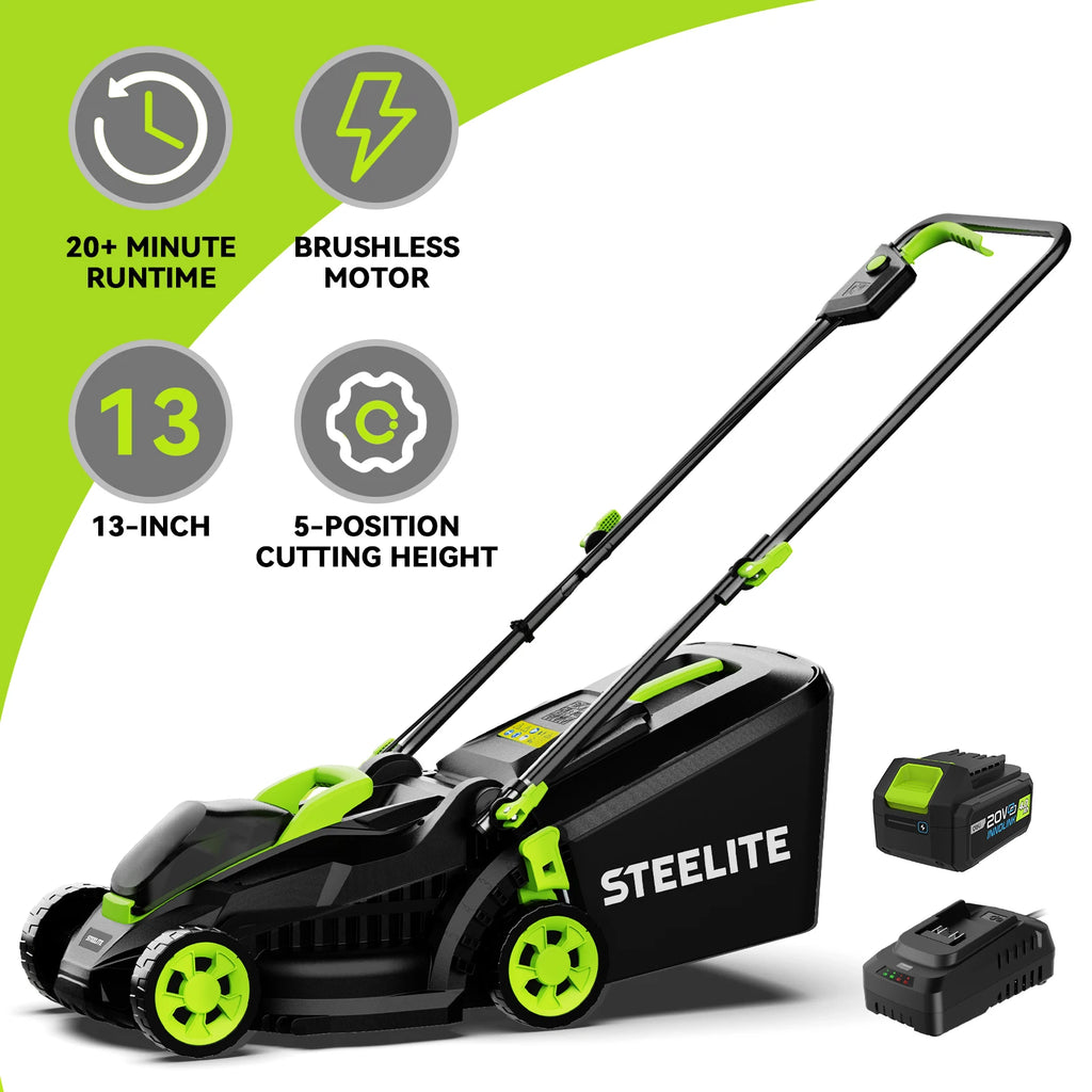 Lawn Mower, 13" Electric Lightweight Cordless Battery/Charger