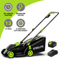 Lawn Mower, 13" Electric Lightweight Cordless Battery/Charger
