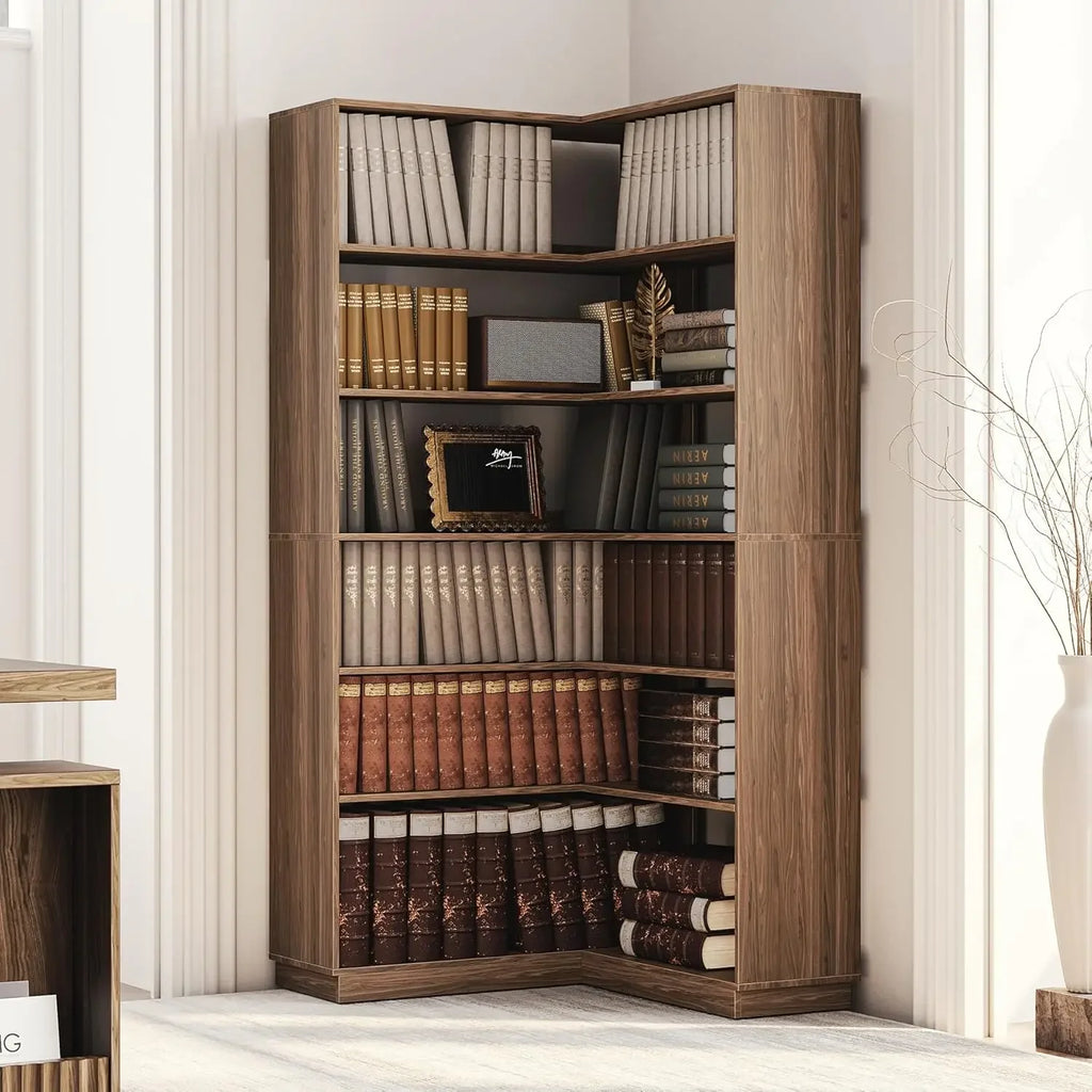 Corner Book Shelf, 6 Tier 73 Inch Tall Corner Bookshelf with Open Storage, Wood L Shaped Bookcase Storage Display Rack for Home