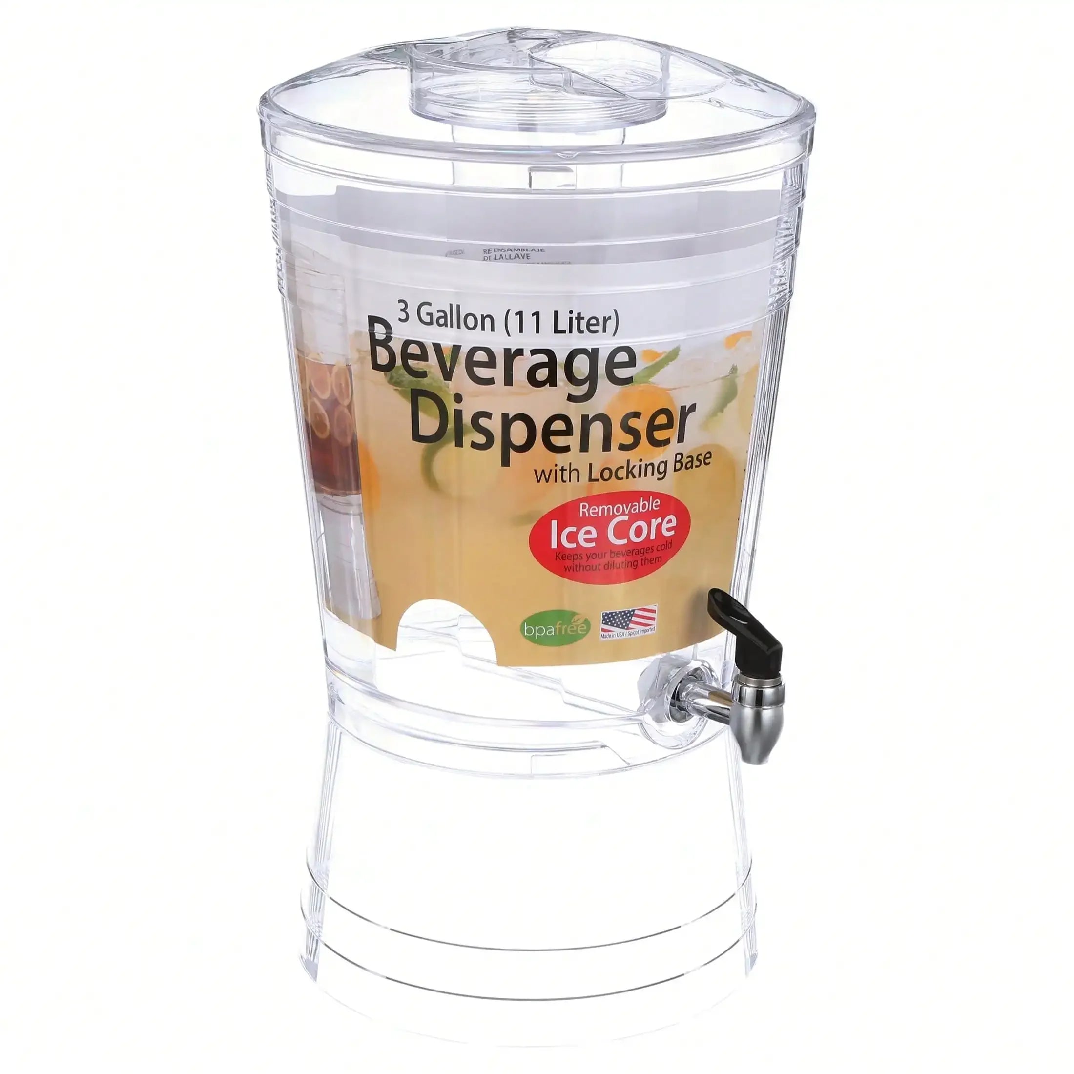 Beverage Dispenser, Clear 3 Gal Acrylic
