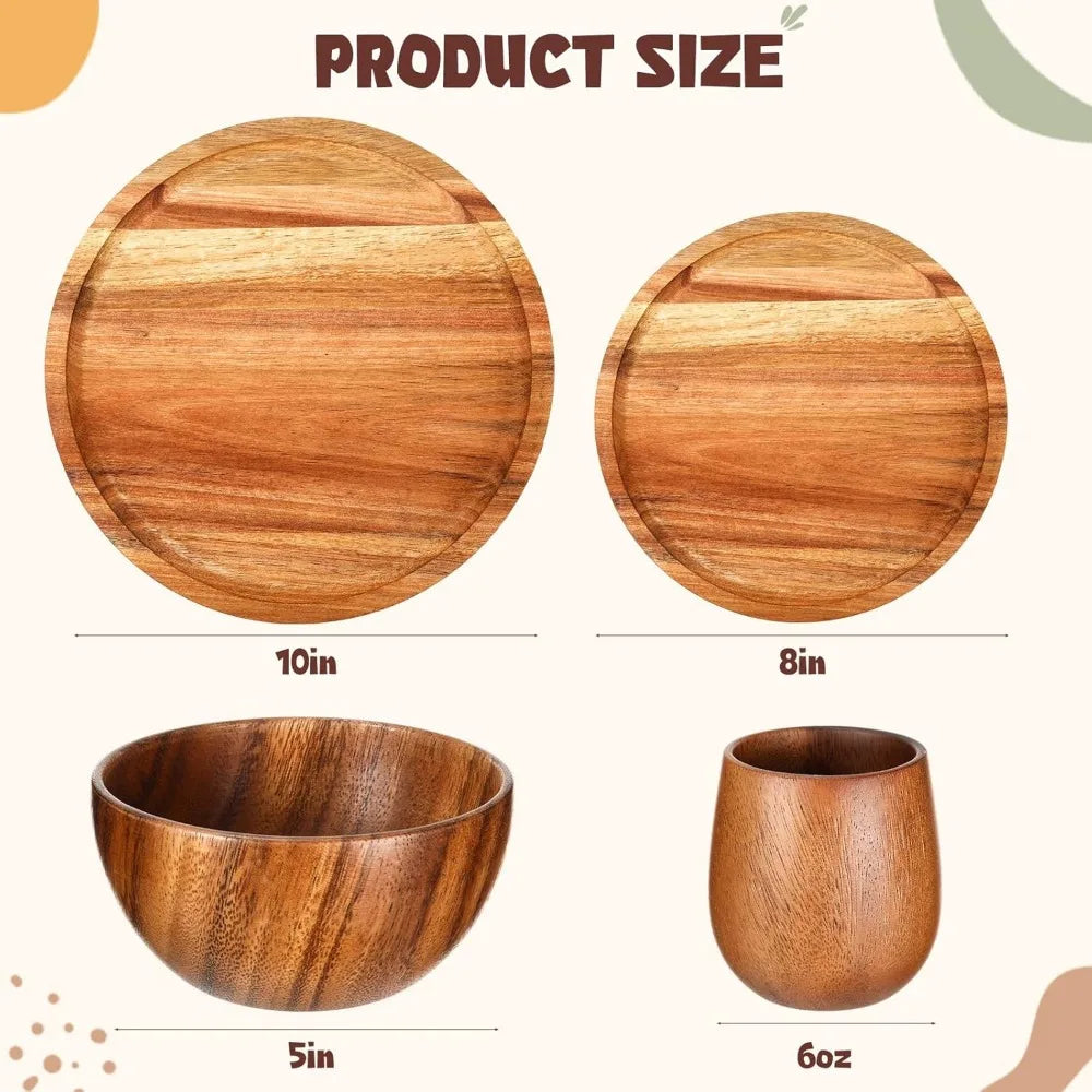 Dinnerware Set: 16-Piece Acacia Wood