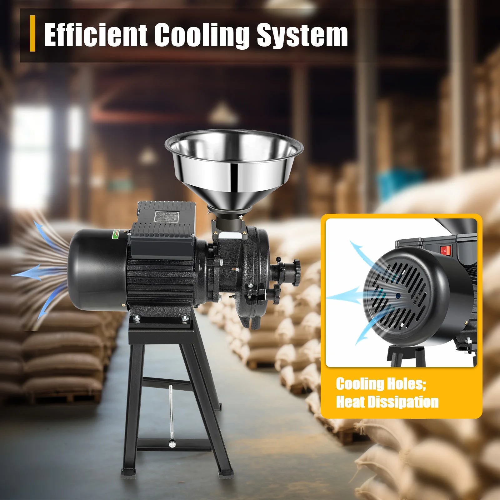 1500W Electric Grain Mill Stainless Steel Grinder 70kg h Capacity for Corn Wheat Beans
