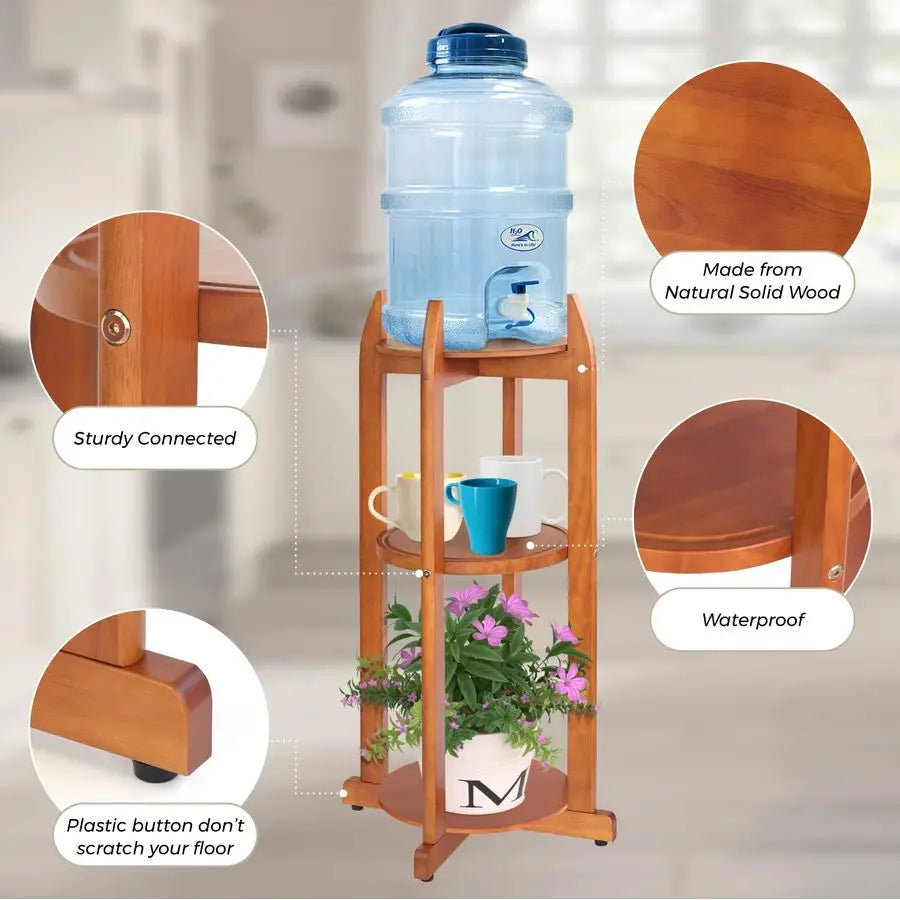 Water Dispenser Ceramic Wood Floor Stand, 5-Gal