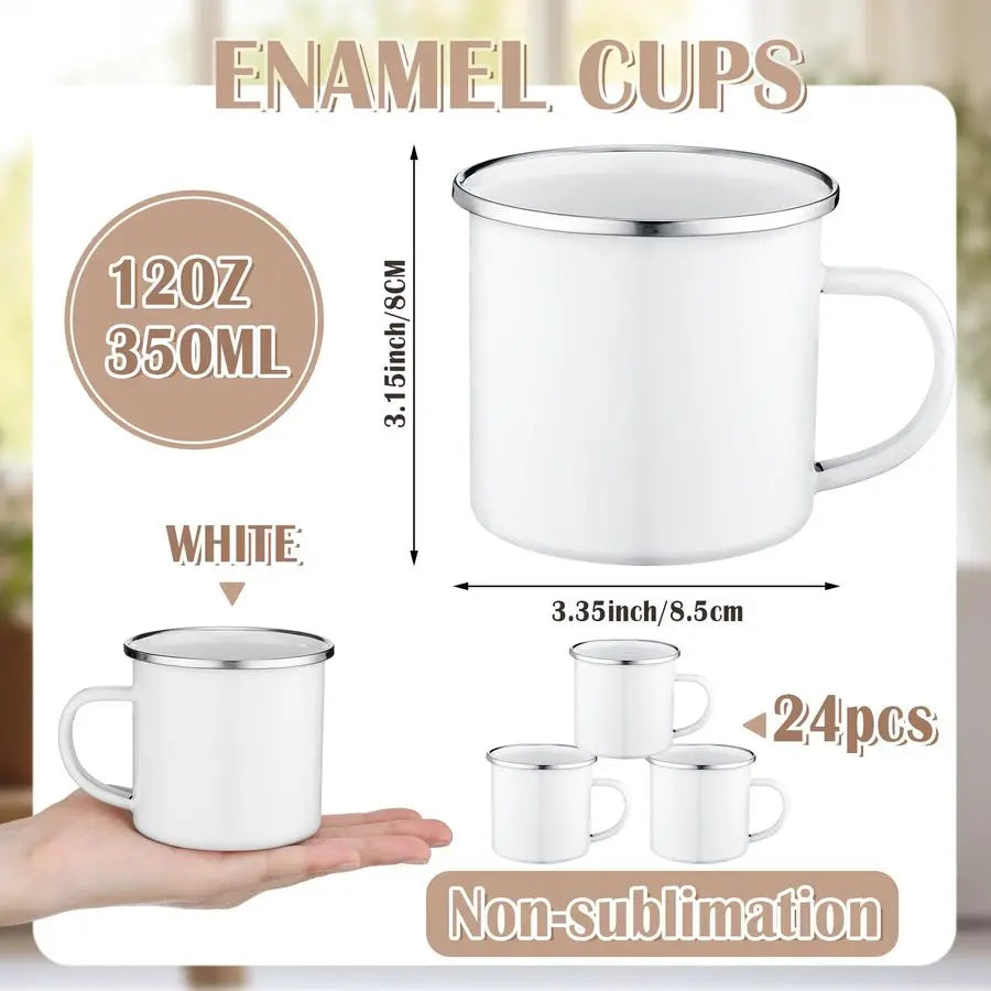 Mugs, 24-Pcs White Enamel