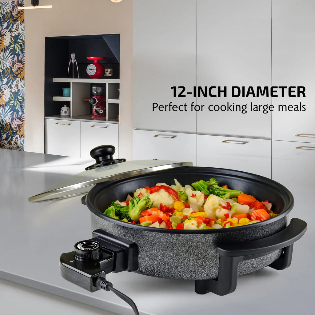 Electric Skillet Pan w/ Glass Lid Non-stick 12 Inch