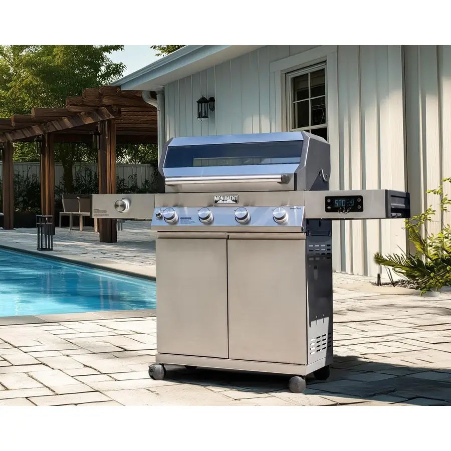 Gas Grill, 4-Burners w/ Side Burner, BBQ Stainless Steel Smart technology