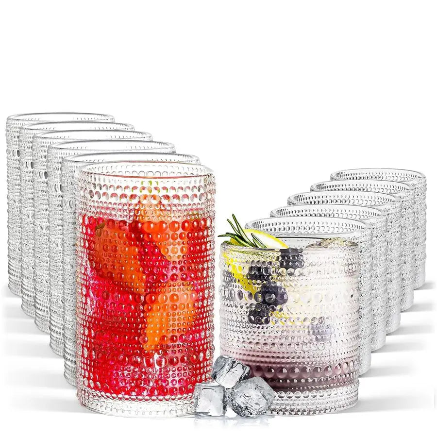Glasses, Set of 12 11.8 oz Vintage Embossed Cocktail
