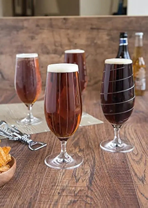 Glasses, Beer Set of 4 Elegant Etched Silver Crystal Design