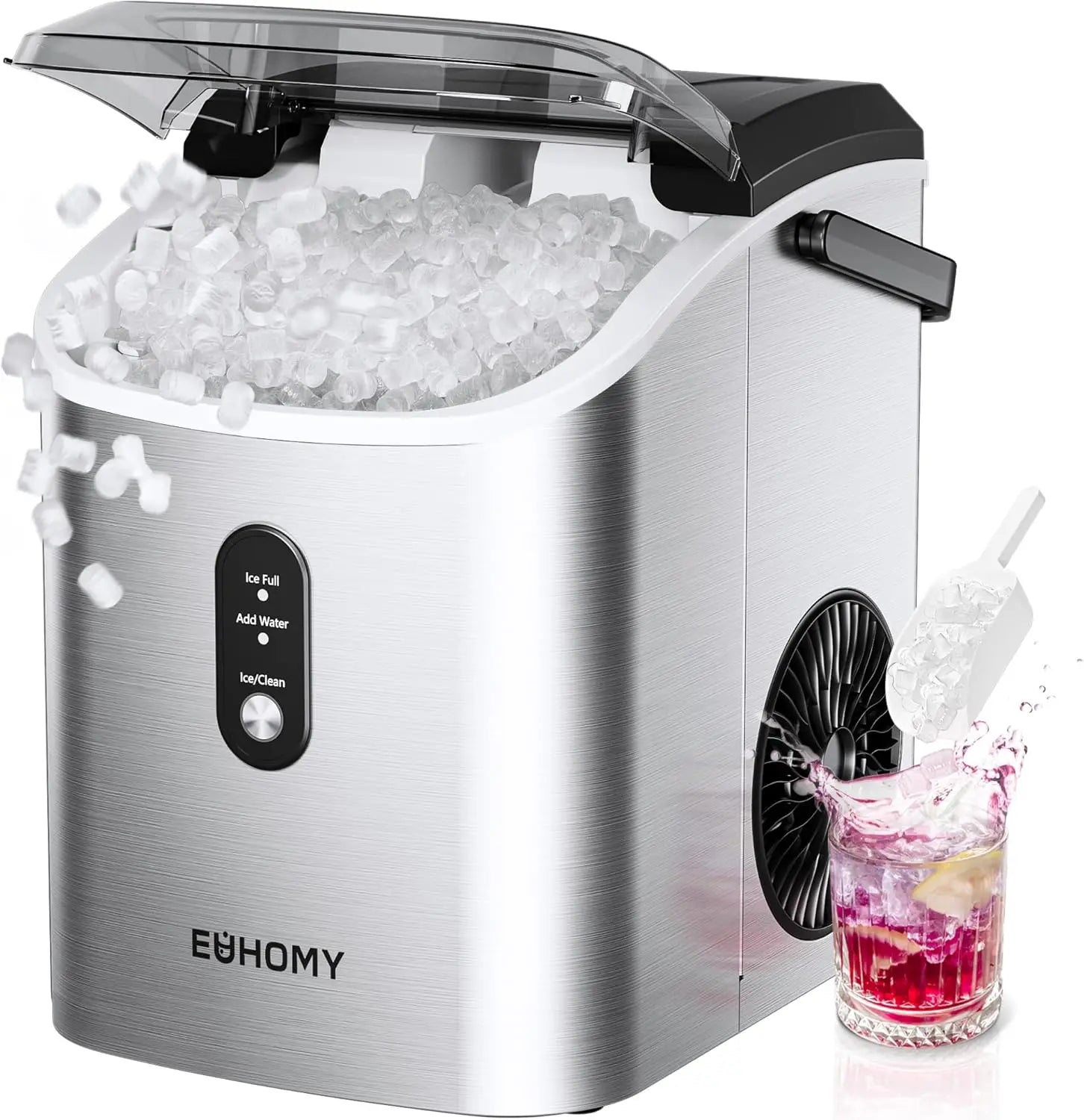 Nugget Ice Maker Countertop with Handle, Ready in 6 Mins, 34lbs Per Day, Removable Top Cover, Auto-Cleaning