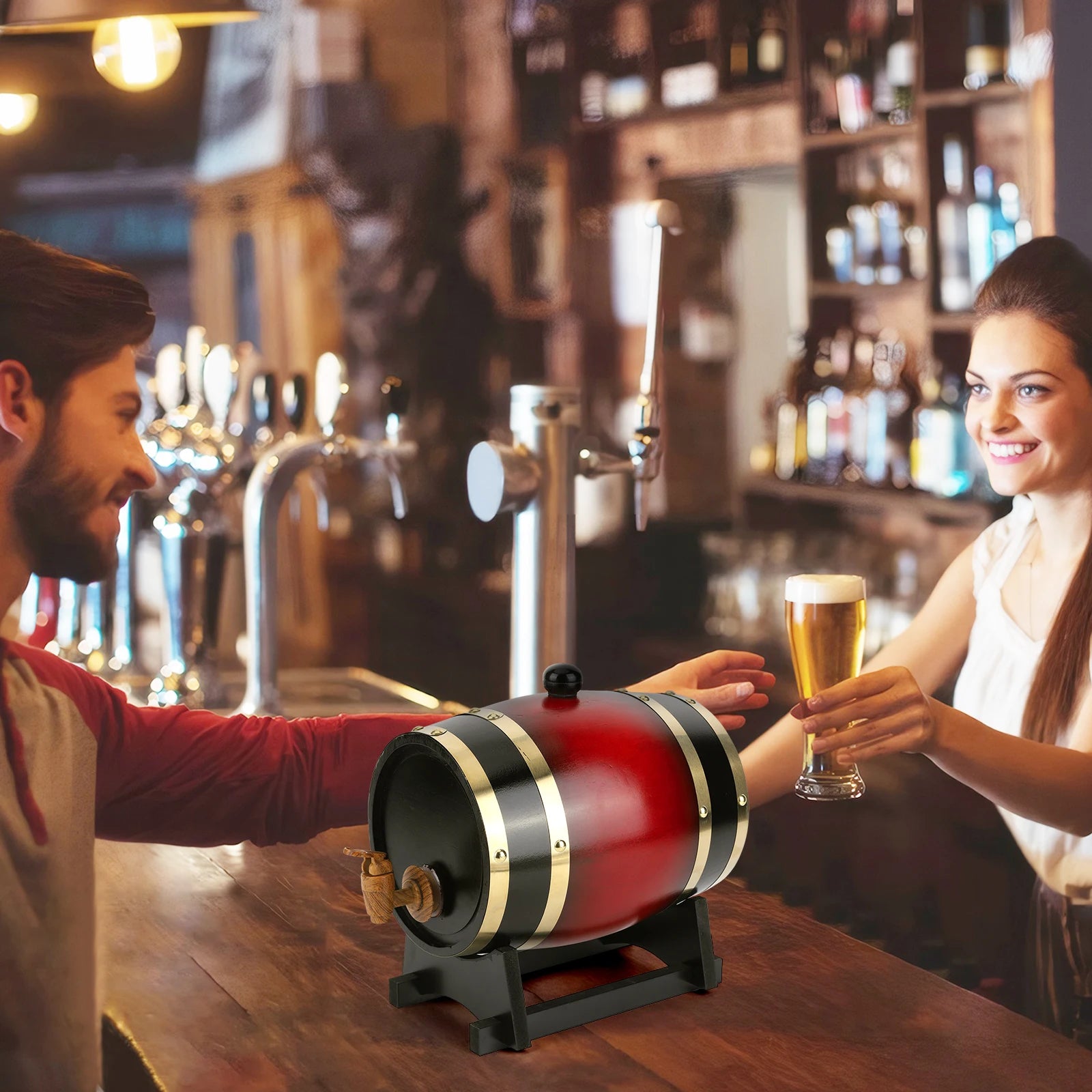 Wooden Whiskey Barrel Bracket Retro Faucet 3L