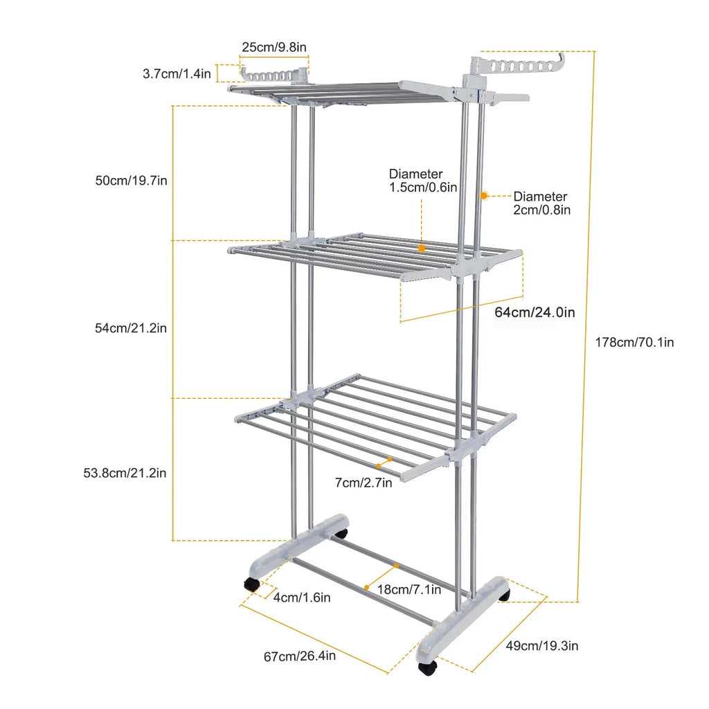 4-Tier Clothes Drying Rack Foldable Expandable Rack Large Movable with Wheels Space Saving Multi-functional Indoor & Outdoor