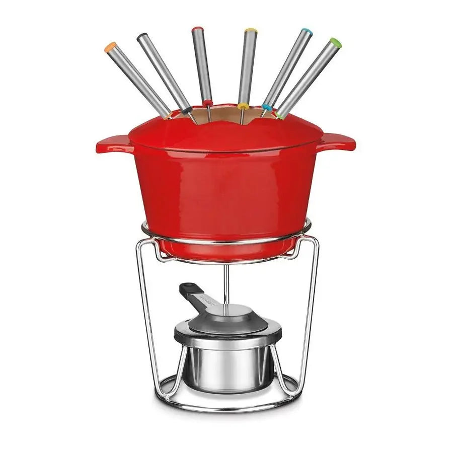 Fondue Set, 13-Piece Cast Iron Red