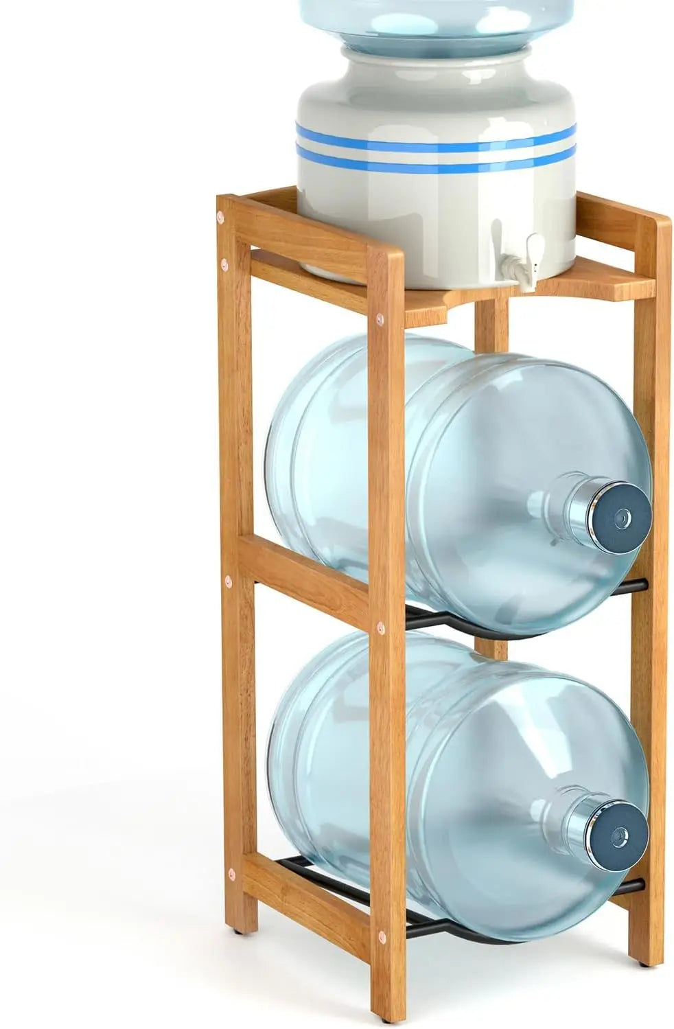 Water Dispenser Ceramic Stand, 31"H Wood Shelves 3-Tiers for 5 Gal Jugs
