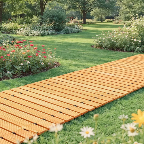 6/8/10FT Roll-Out Wooden Garden Walkway With Rust-Resistant Steel Wire And Non-Slip Texture,Pavers For Outside Walkway