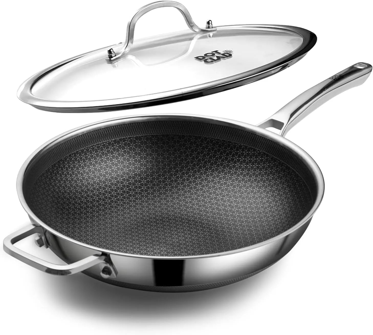 Wok Pan w/ Glass Lid, Non-stick 12 In Stainless Steel Induction Oven Safe Dishwasher Safe