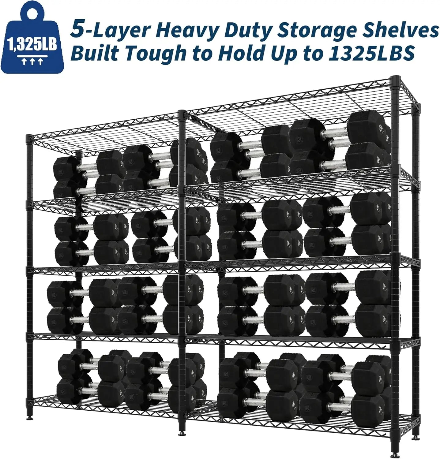 5-Tier Storage Shelves Metal Shelving Unit 15.8" x 70.8" x 70.5" 1325 LBS Heavy Duty Storage Rack for Home, Pantry & Warehouse
